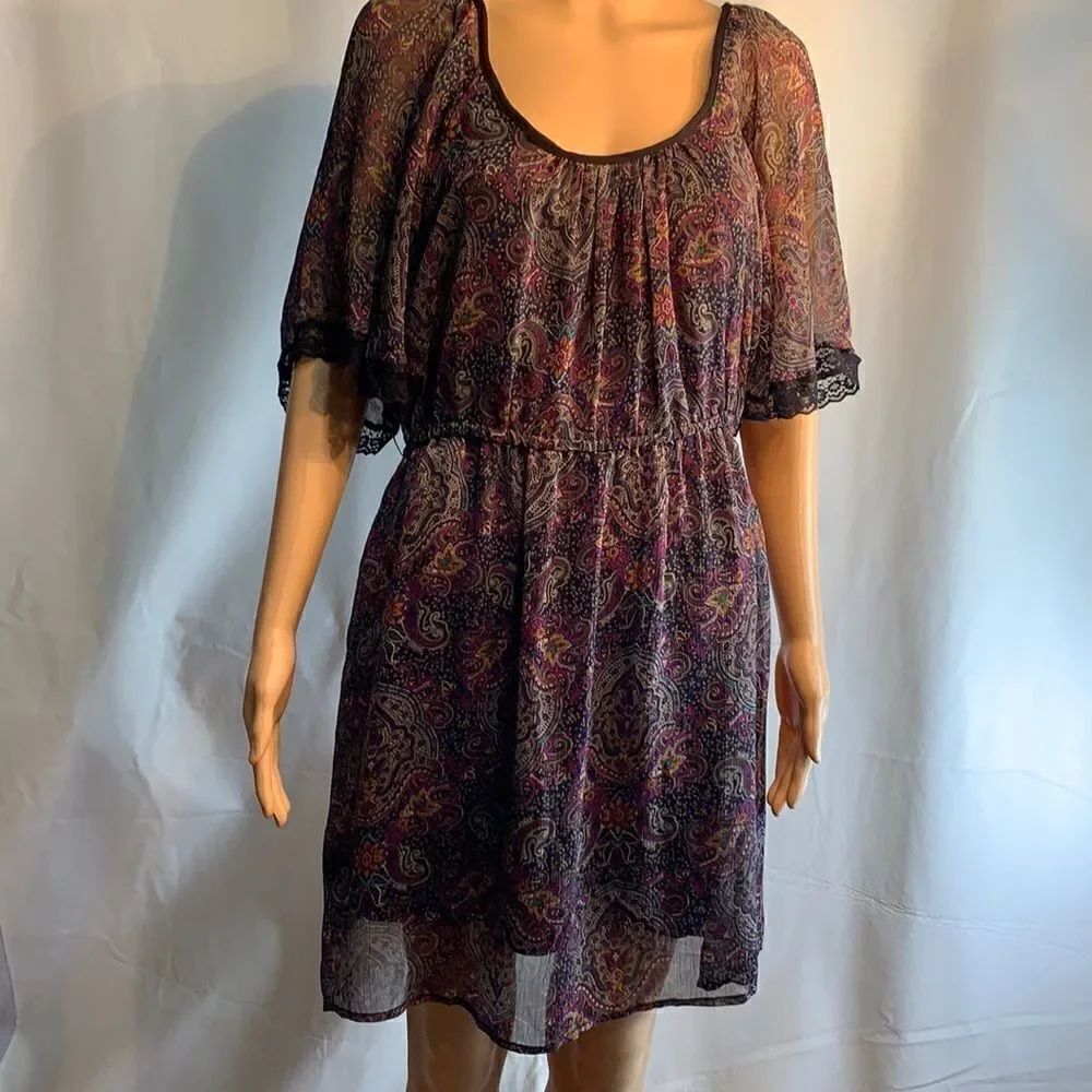 XHilaration Dress With Attached Slip Belt Loops Abstract Design Scoop Neck Large